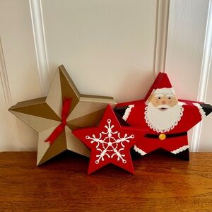 Vintage Decorative Nesting Santa Snowflake Star Boxes, Set of 3